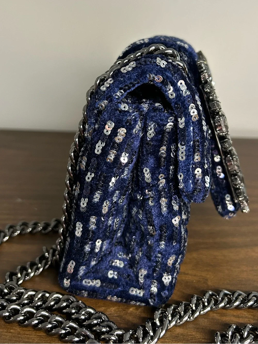 Kurt Geiger London Mini Mayfair Navy Sequin Crystal Embellished Crossbody NWT